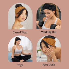 Kitsch headband held in hand showing size and stretchy fit benefit