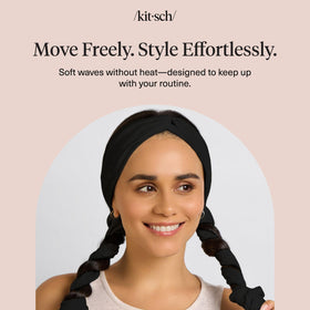 kitsch headband with travel pouch lifestyle shot showing compact carry convenience
