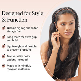 Kitsch headbands in hand to show size and scale for easy portability