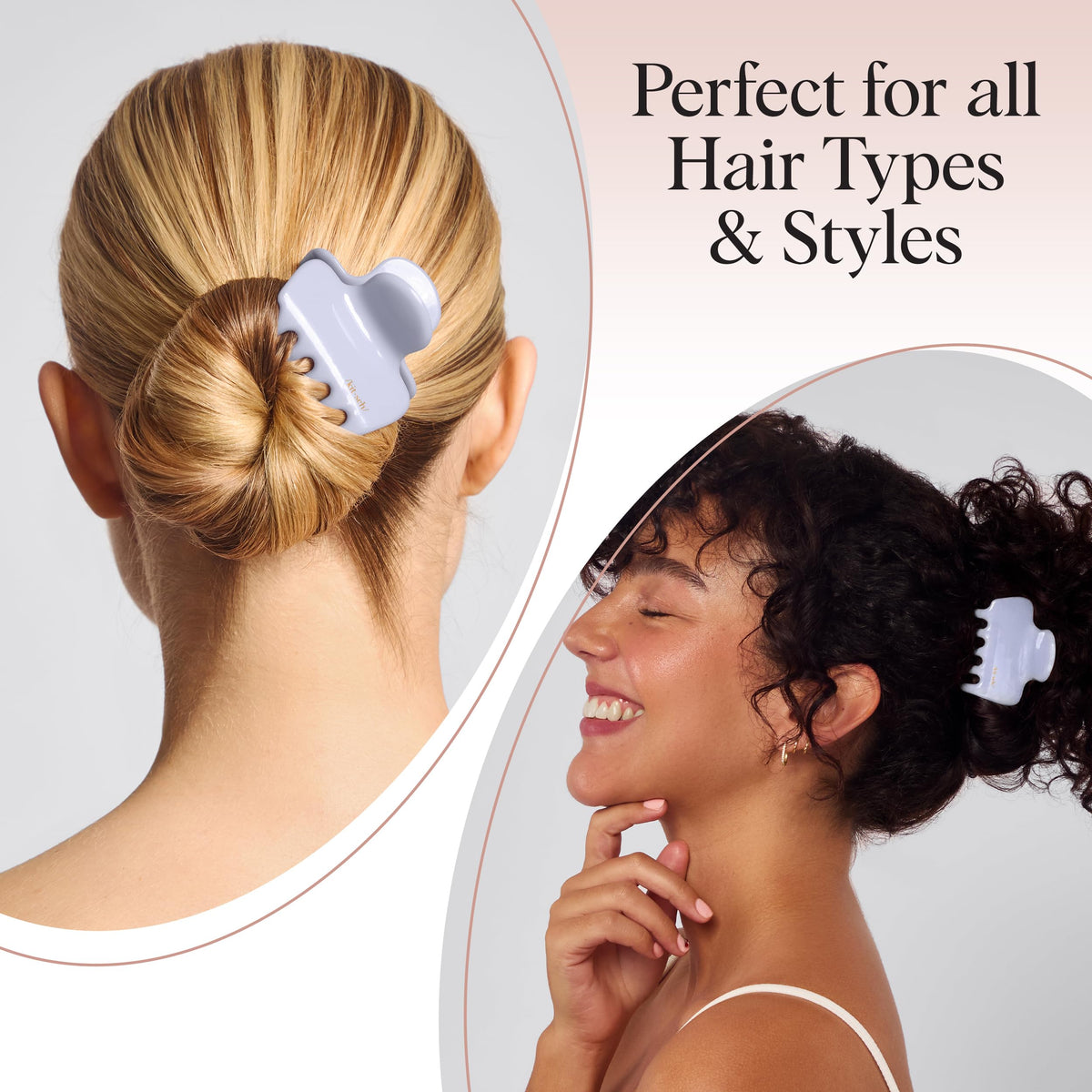 Kitsch half-up hairstyle detail with clip adding volume and polish