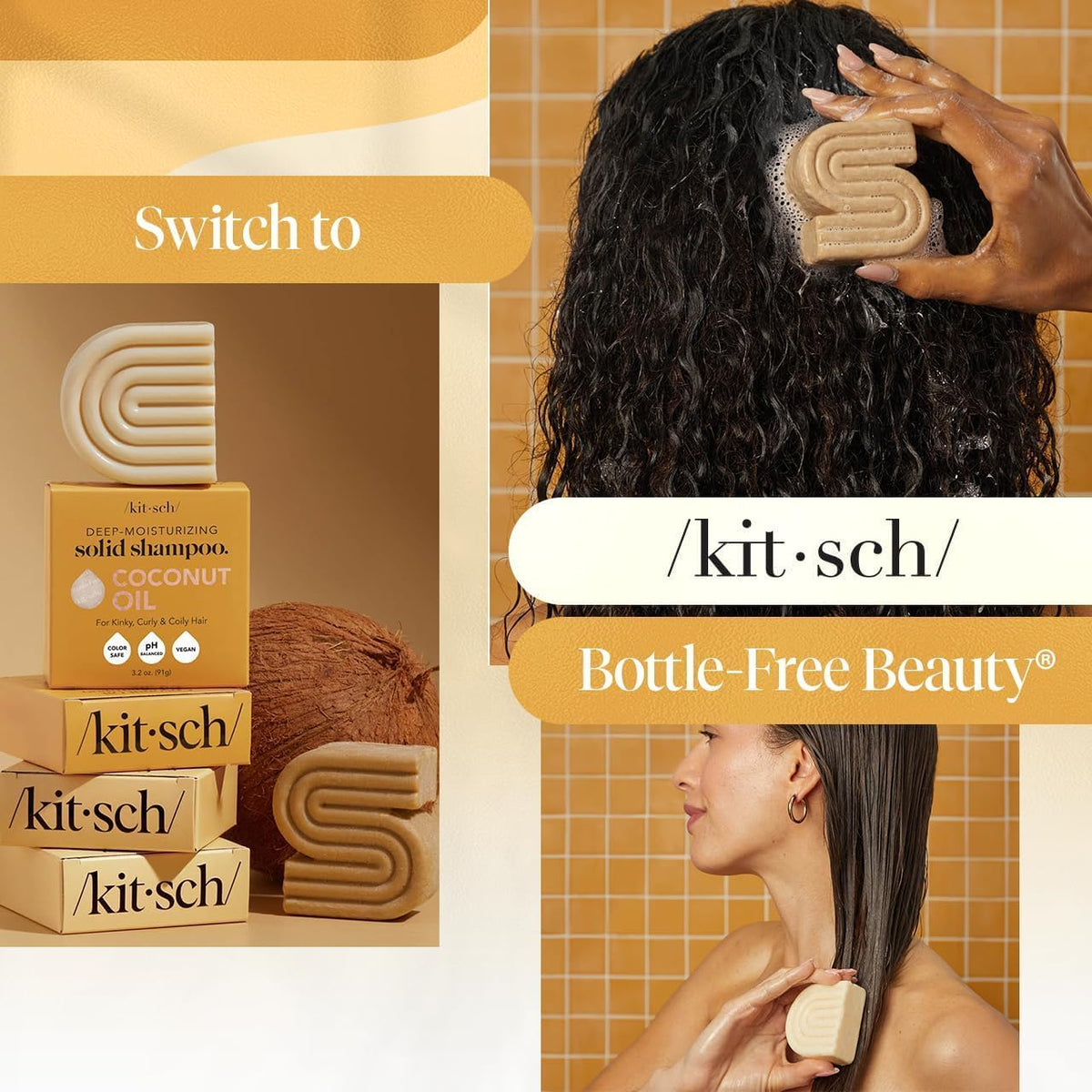 Kitsch shampoo lather on wet hair demonstrating gentle cleanse