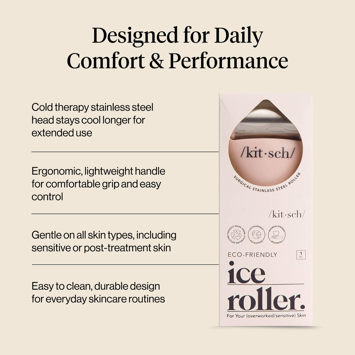 Kitsch pink handle detail showing ergonomic grip for comfortable skincare use