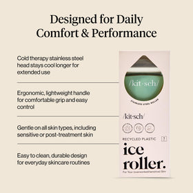 Kitsch ice roller handle detail showing grip and durable branding for easy use