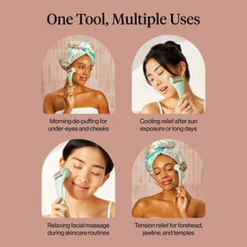 Kitsch ice roller rolled along jawline showing redness calming and refreshed skin