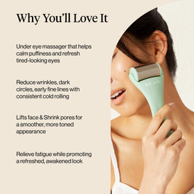 Kitsch ice roller used under-eye demonstrating puffiness reduction and soothing effect