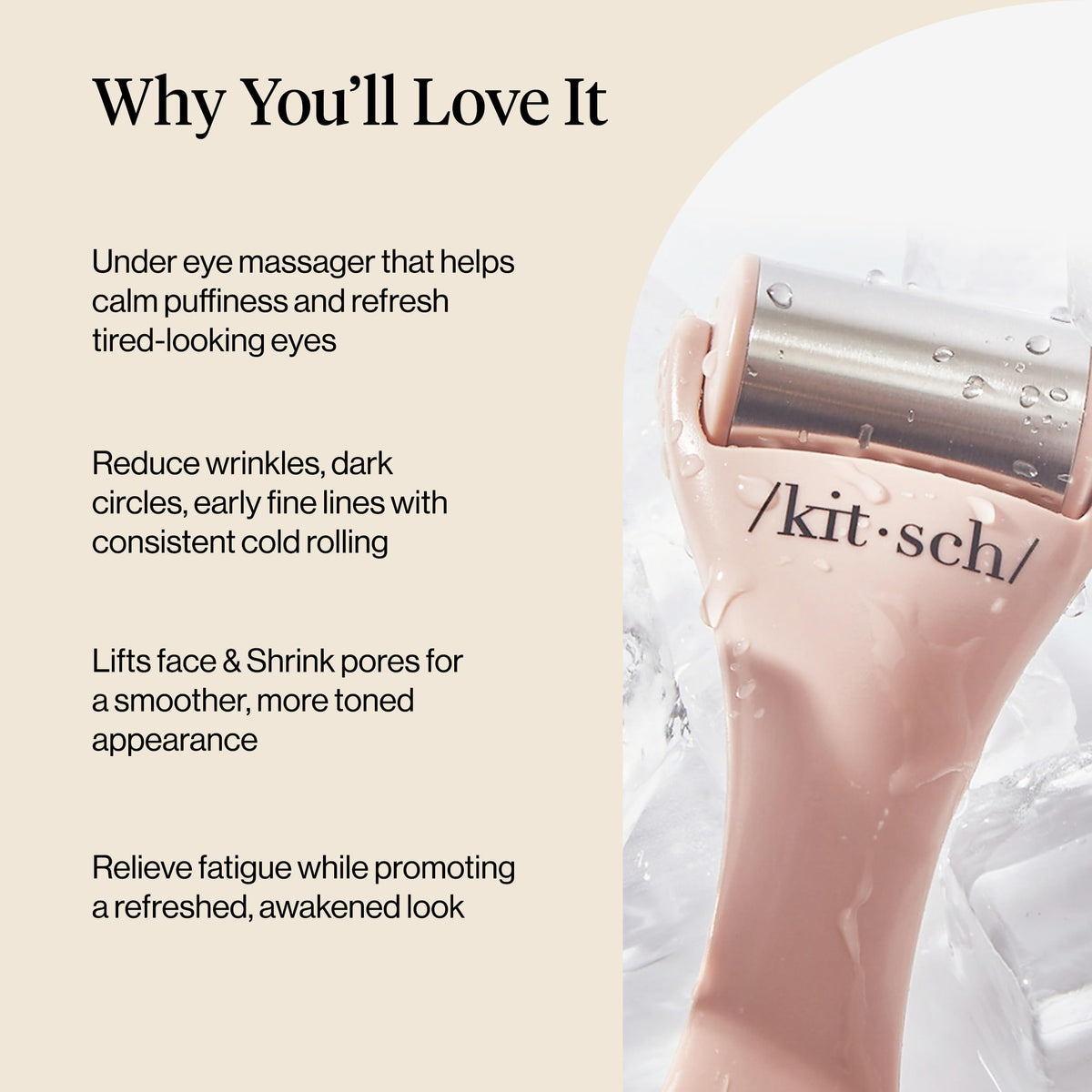 Kitsch roller gliding along jawline and cheeks to soothe tension and irritation