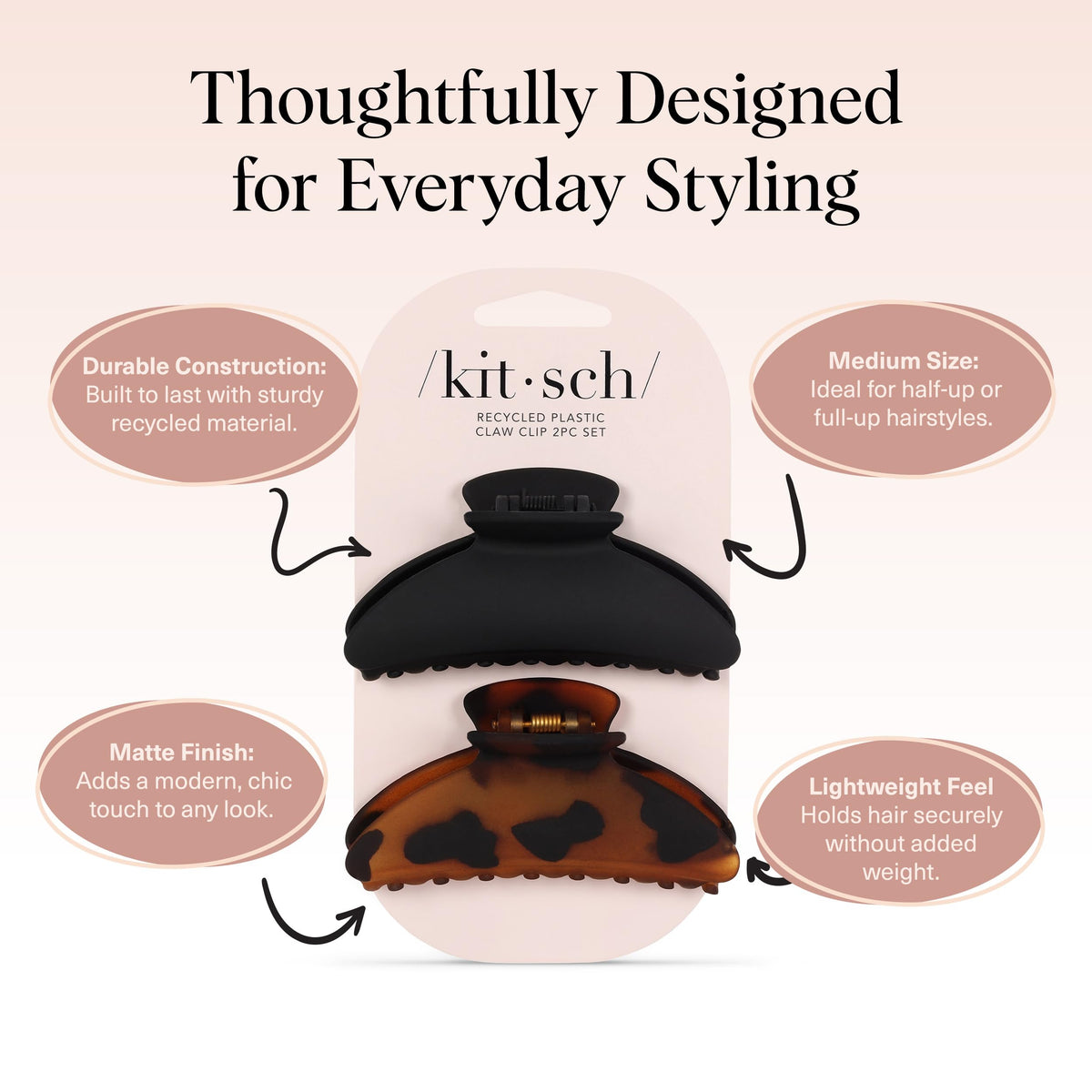 Kitsch clip securing a half-up hairstyle offering easy everyday styling