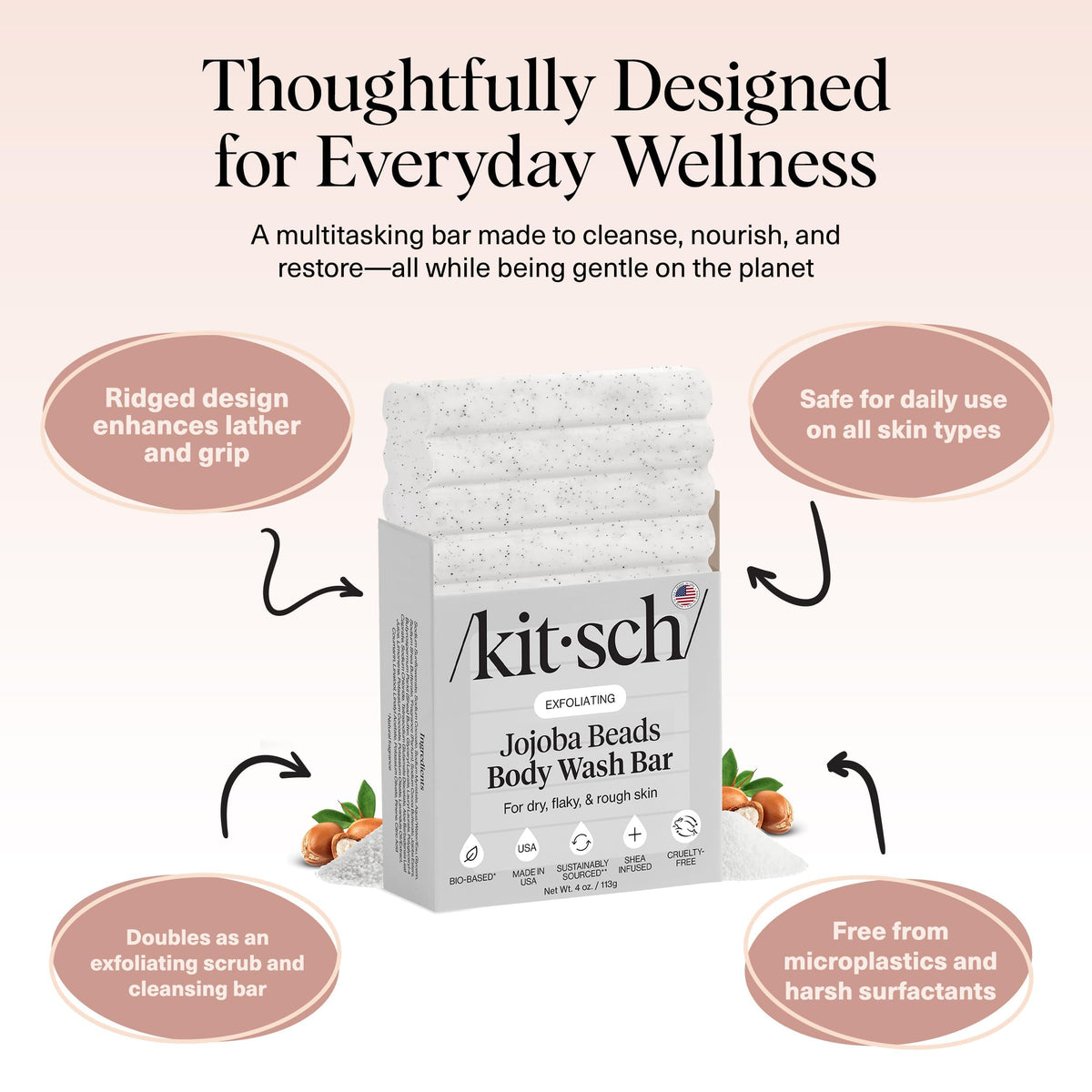 Kitsch bar used on elbow in shower to smooth rough, dry skin