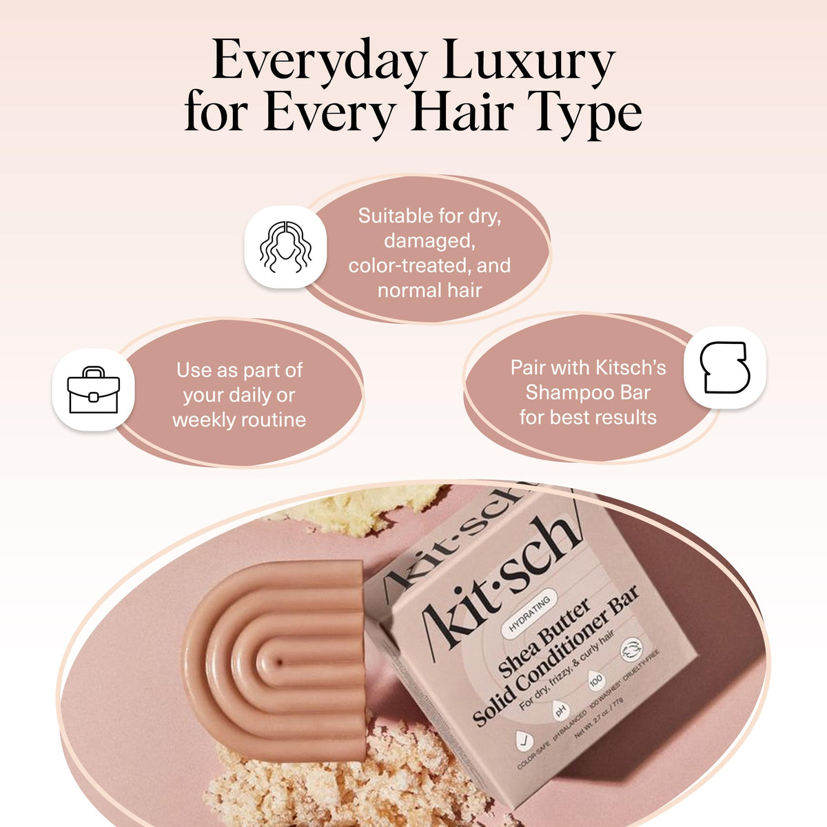 Kitsch ingredient label highlighting shea butter and clean formula