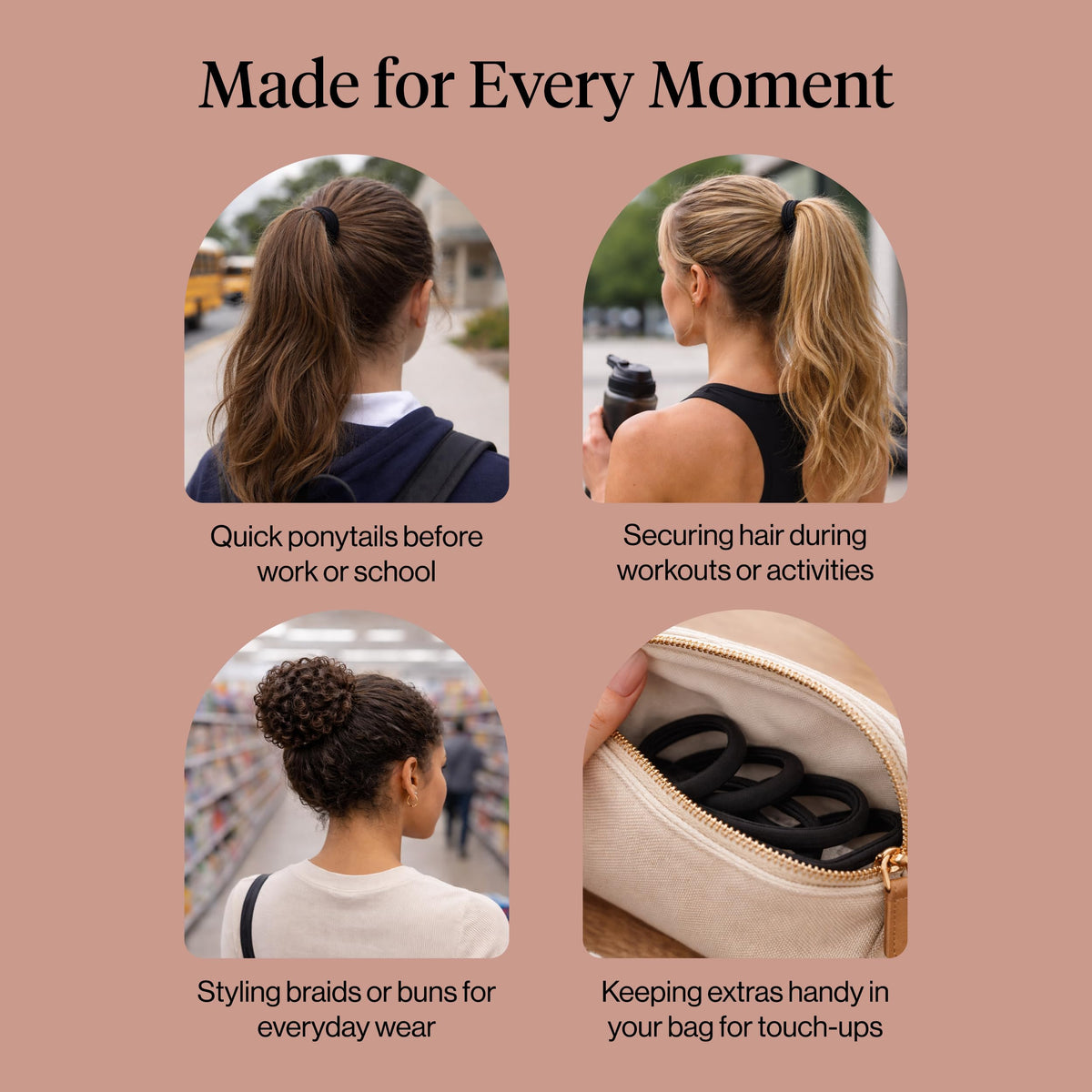 Kitsch used in a child's ponytail outdoors showing gentle, secure hold benefit