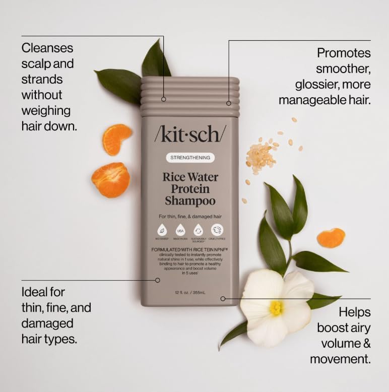 Kitsch label closeup highlighting rice protein benefits and clean formula