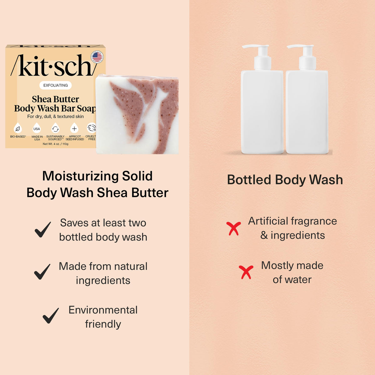 Kitsch label close-up listing shea butter and clean ingredients