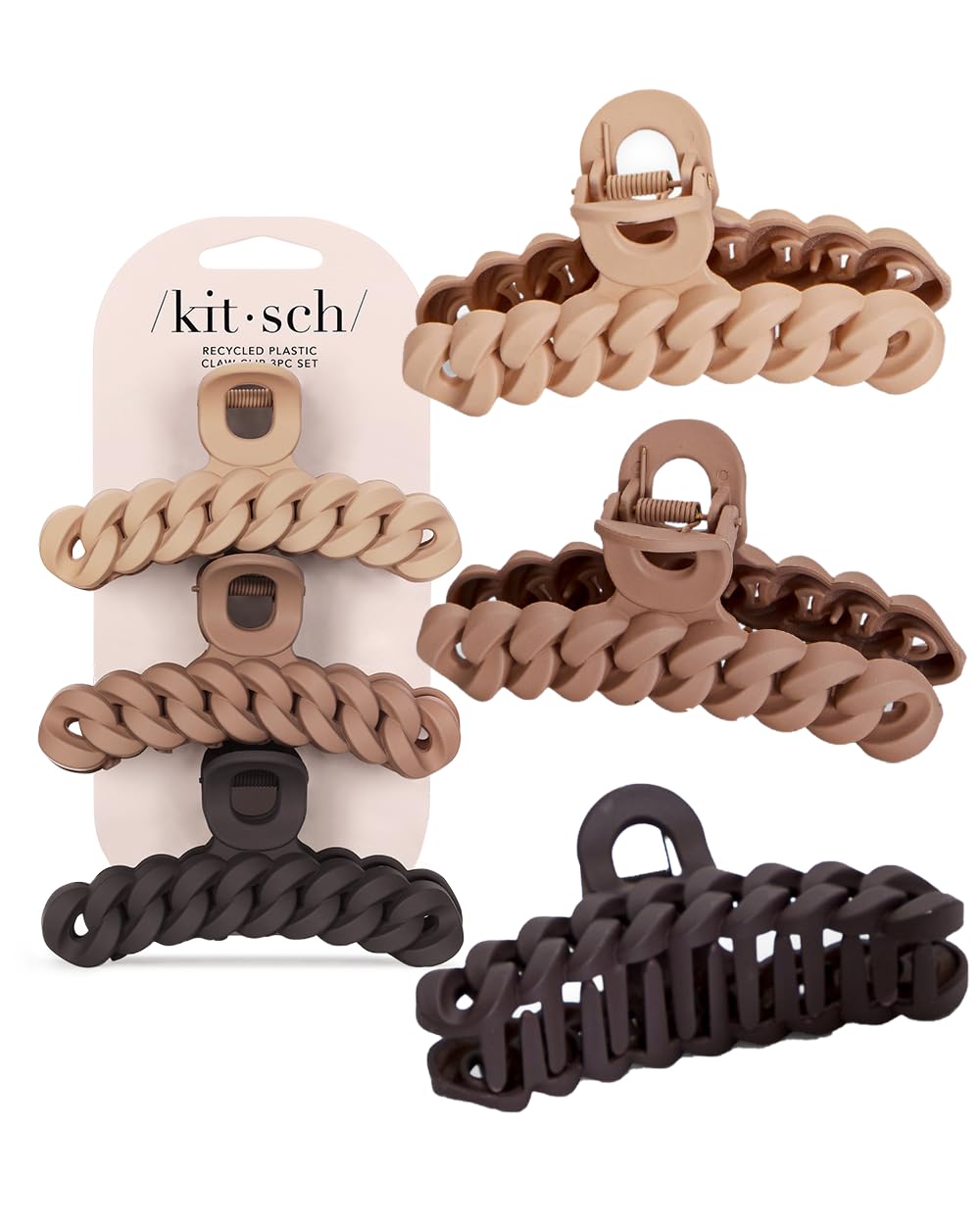 Kitsch large claw clip front view showing neutral color and hold benefit