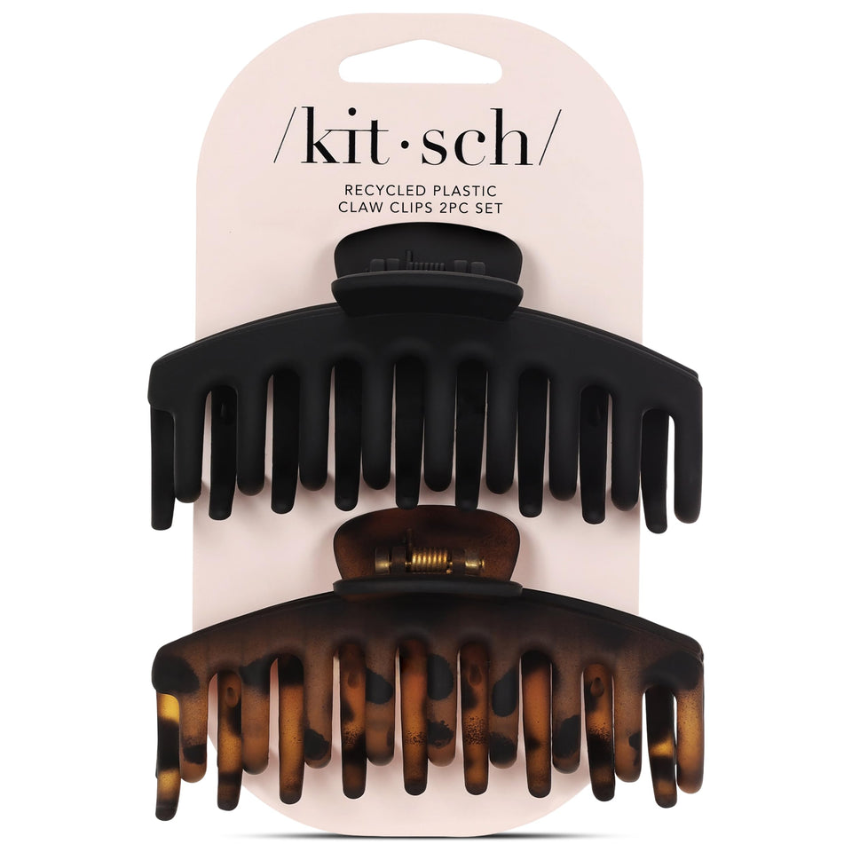 Kitsch large clips front view showing black and tortoise pair and durable finish