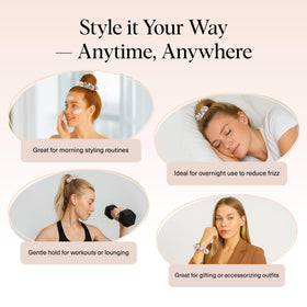 Kitsch scrunchie in a low bun showing gentle, non-damaging grip