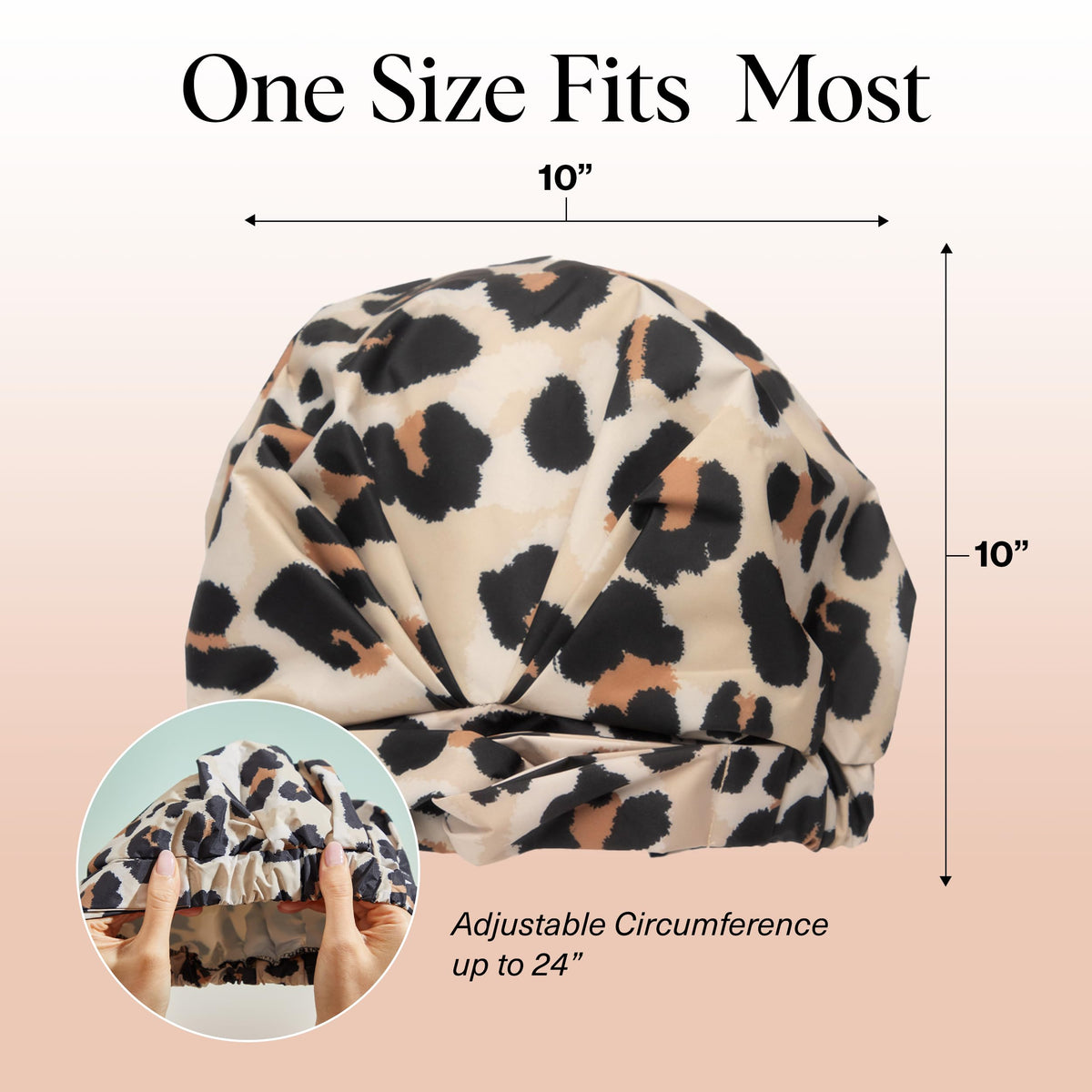 Kitsch leopard cap worn by model with long hair preserving style