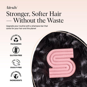 Kitsch shampoo bar in bathroom setting promoting sustainable beauty routine