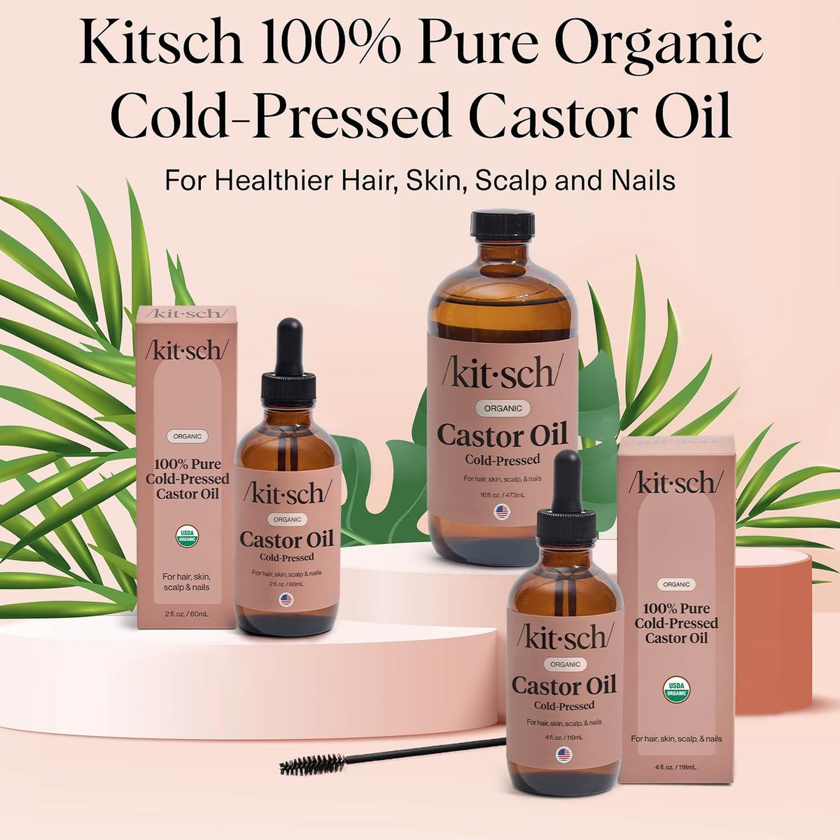Kitsch bottle on bathroom vanity in lifestyle setting for daily beauty routine