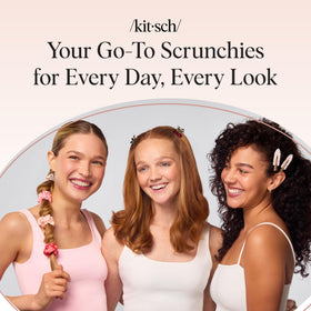 Kitsch scrunchie paired with outfit illustrating polished, versatile styling