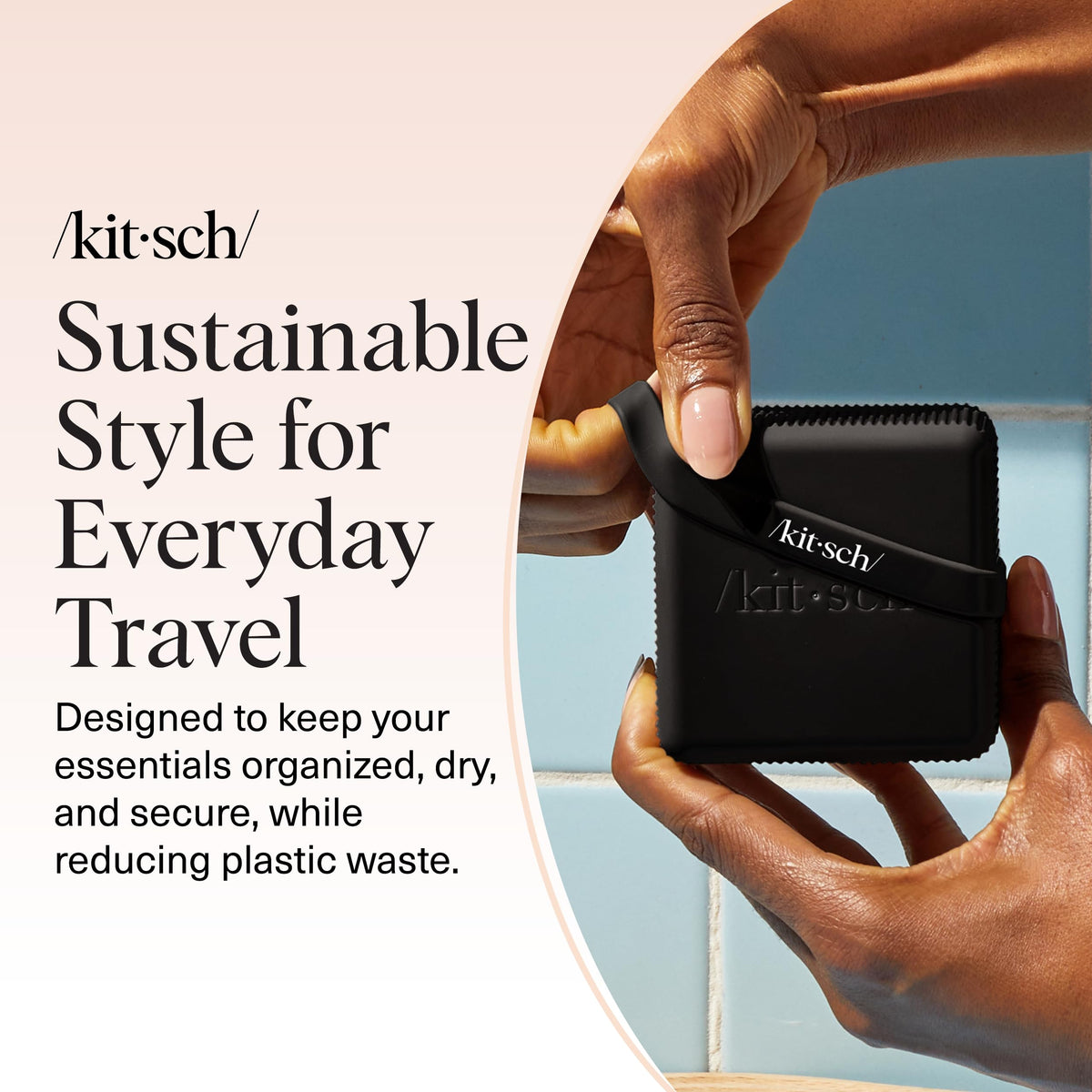 Kitsch lifestyle travel packing scene showing tidy toiletry organization on the go
