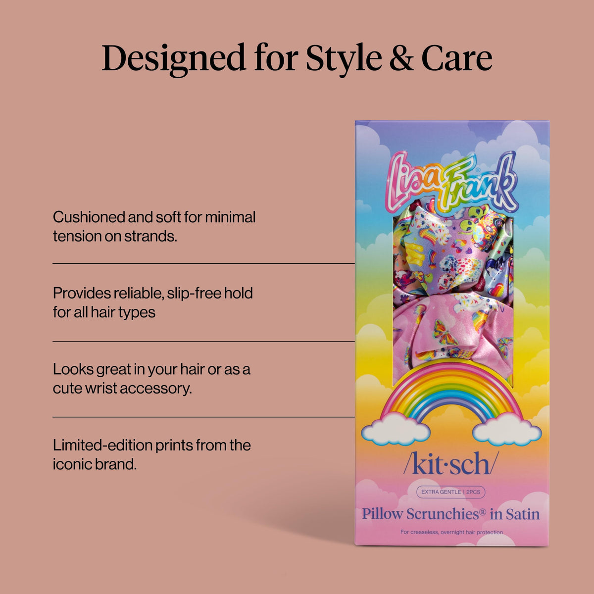 Kitsch Lisa Frank elastic core detail illustrating gentle grip and hair protection