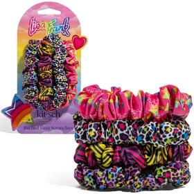 Kitsch Lisa Frank front packaging showing four Rainbow Leopard scrunchies, gift-ready