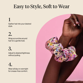 Kitsch Lisa Frank scrunchie used while sleeping to protect hair and reduce frizz