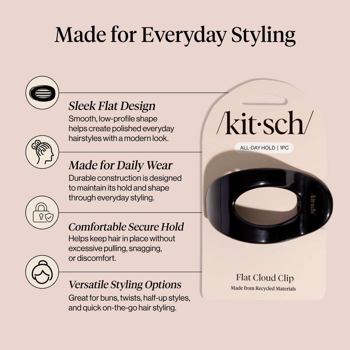 Kitsch clip worn in half-up style showing reliable hold for casual looks