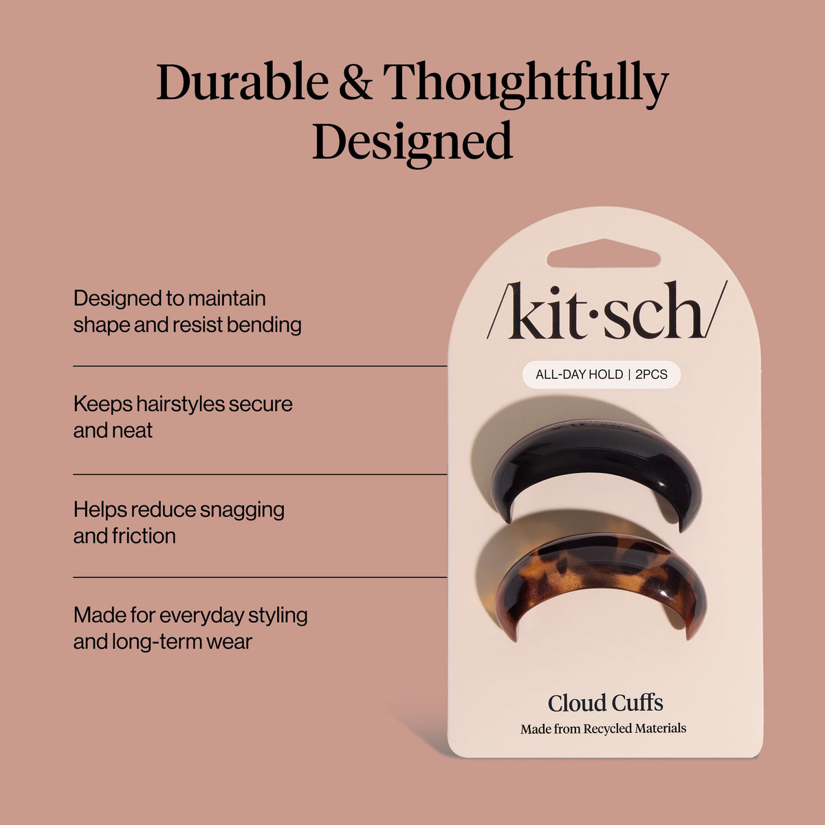 Kitsch medium cuff worn on ponytail demonstrating secure no-damage hold