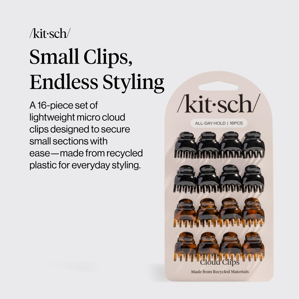 Kitsch close-up of clip teeth highlighting secure, gentle grip benefit