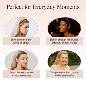 Kitsch neutral headbands styled beside outfit in flatlay showing outfit coordination