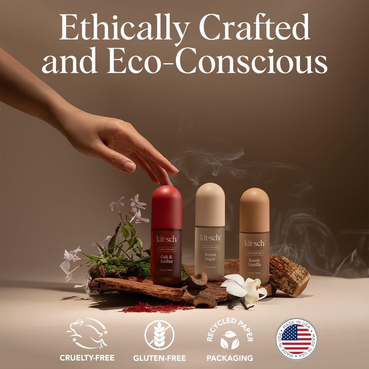 Kitsch ingredients bottle shot emphasizing clean, vegan formula benefit