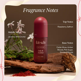 Kitsch Oak & Amber spray texture mid-air showing lightweight coverage
