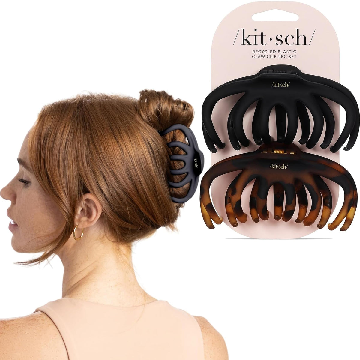 Kitsch Octopus clip front packaging showing set of two benefits durable hold