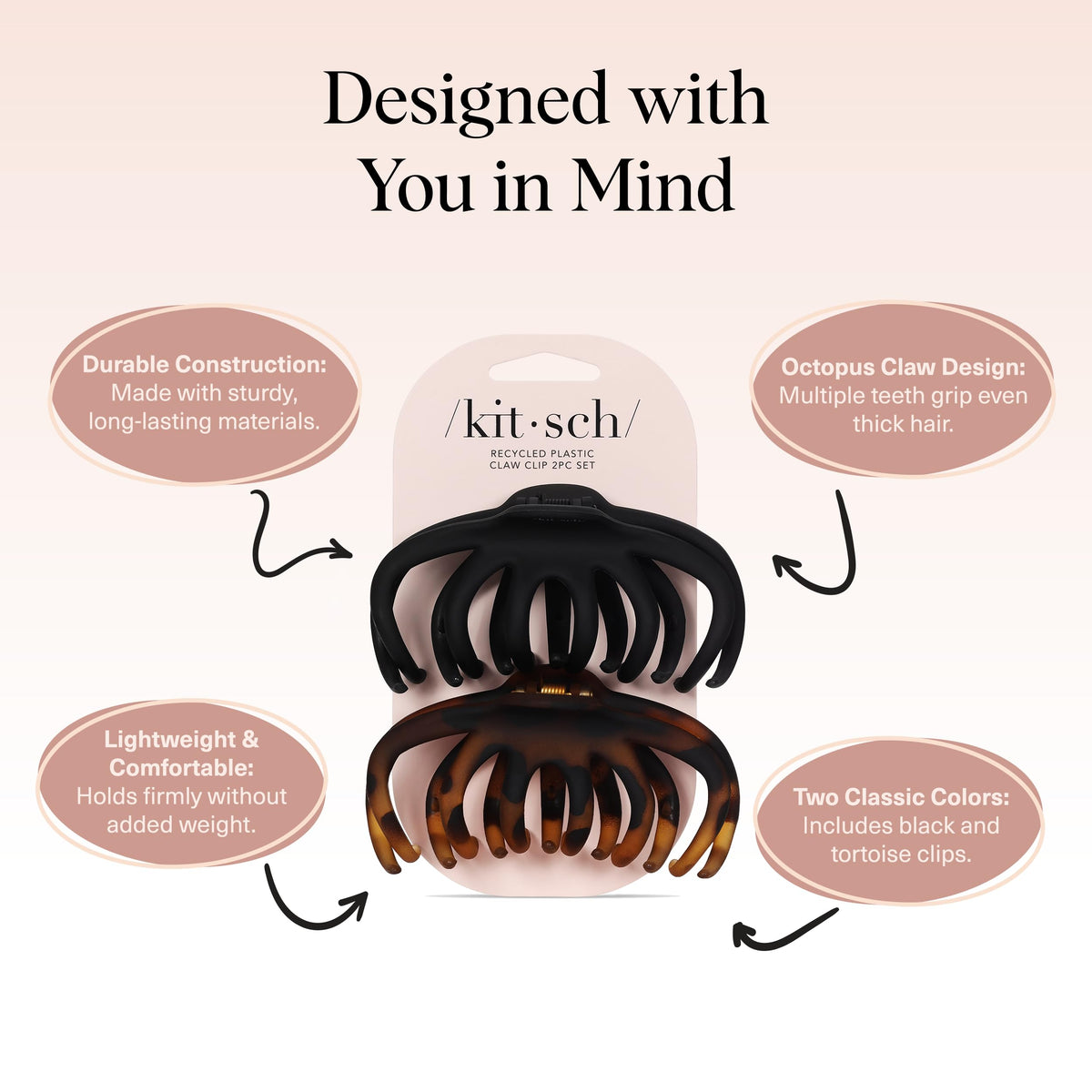 Kitsch Octopus clip securing a messy bun in thick hair for all-day hold