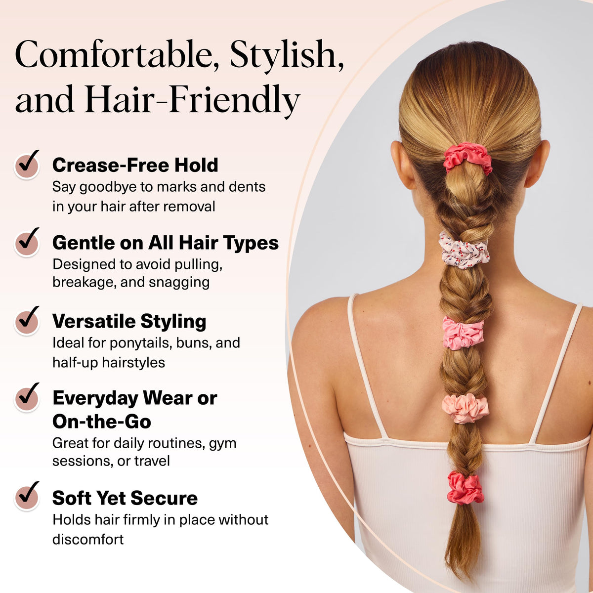 Kitsch scrunchie worn on wrist as accessory and handy styling option