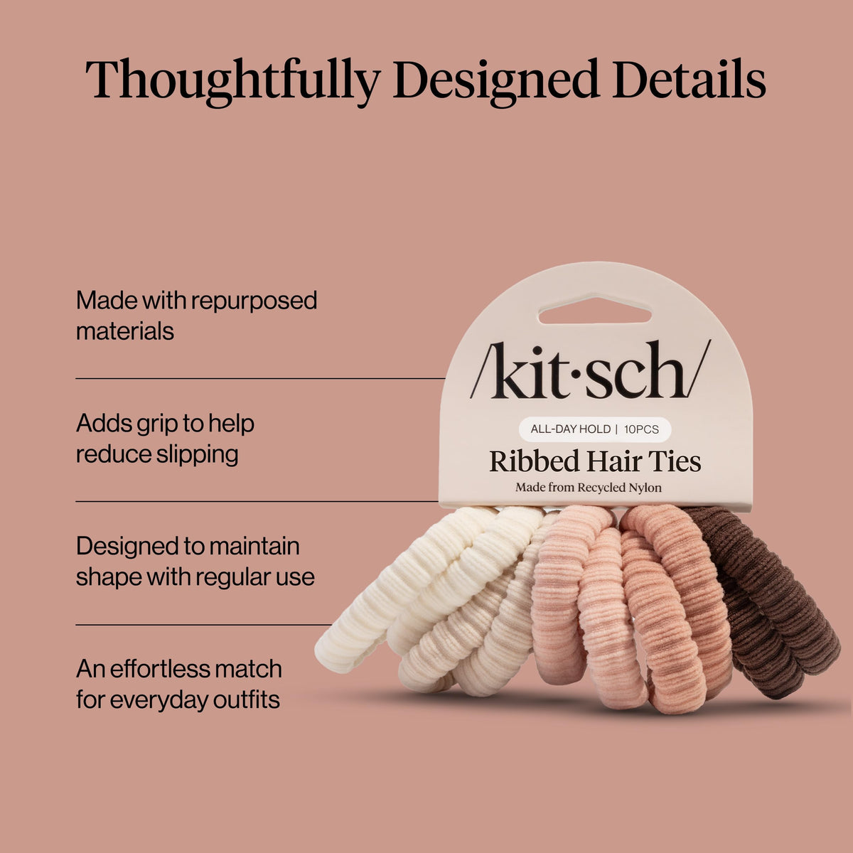 Kitsch hair ties worn on wrist as stylish accessory and convenient storage