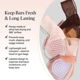 Kitsch open pouch holding a shampoo bar showing easy access and neat storage