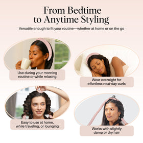 Kitsch sleeping model wearing curler demonstrating overnight comfort and secure fit