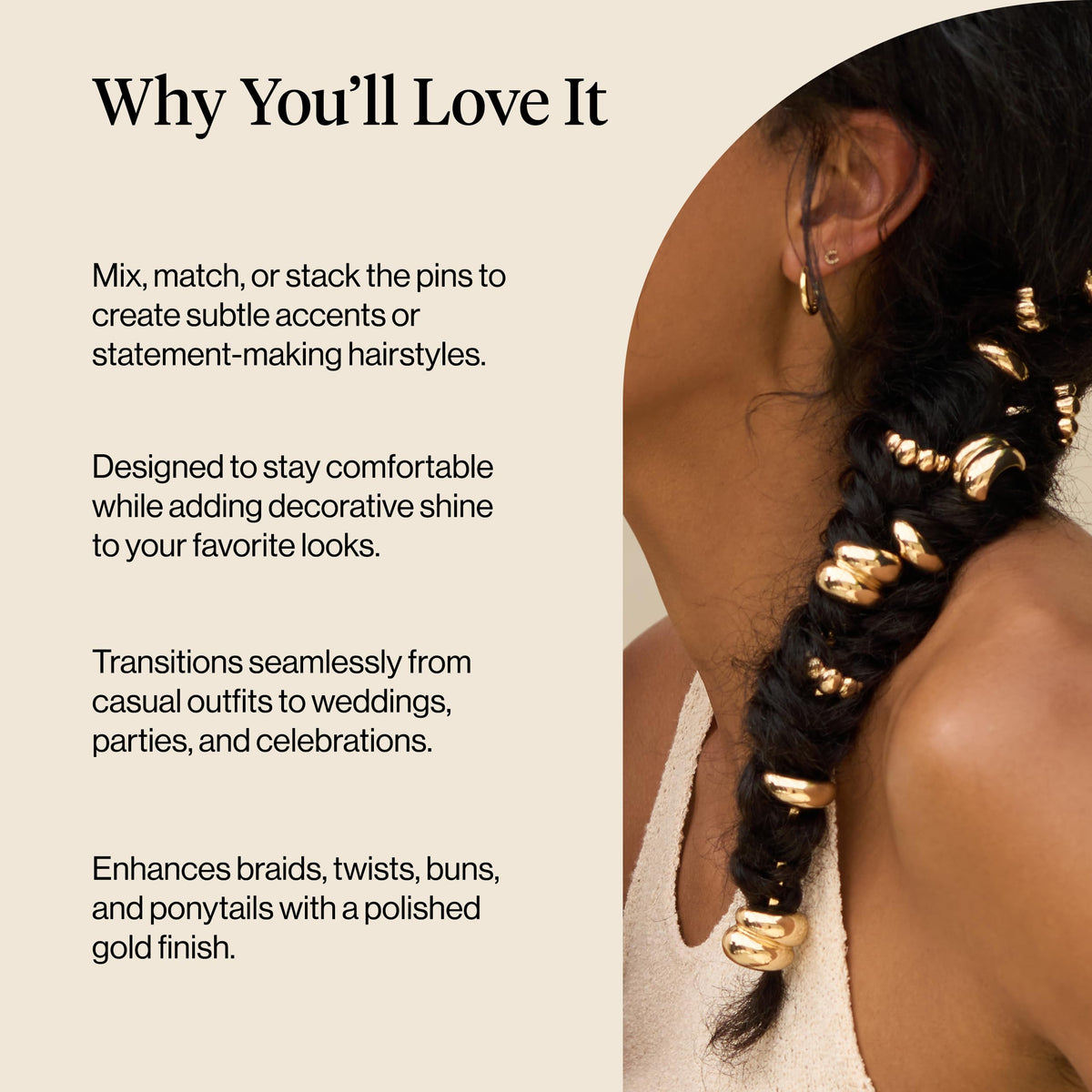 Kitsch pins placed in braid demonstrating secure hold and decorative touch