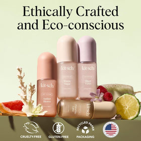 Kitsch ingredients flatlay showcasing clean, vegan formula and conscious sourcing