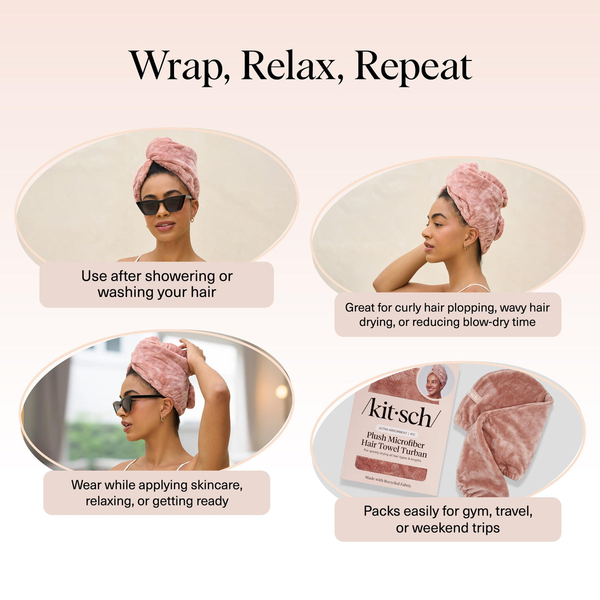 Kitsch folded wrap inside travel bag showing compactness and quick-dry benefit