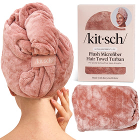 Kitsch plush wrap front view showing terracotta color and absorbency benefit