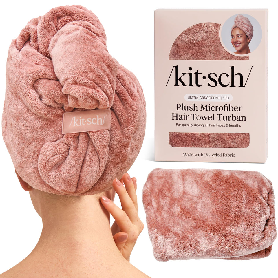 Kitsch plush wrap front view showing terracotta color and absorbency benefit