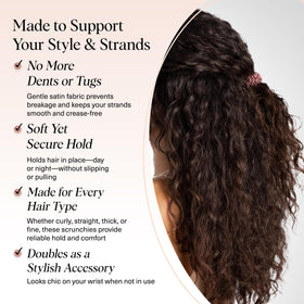 Kitsch scrunchie holding a high ponytail securely without creases, reliable hold benefit
