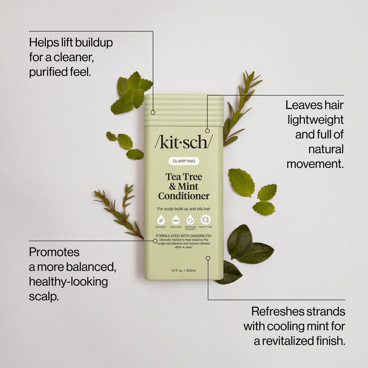 Kitsch pump dispensing lightweight conditioner texture, spreads easily for balance
