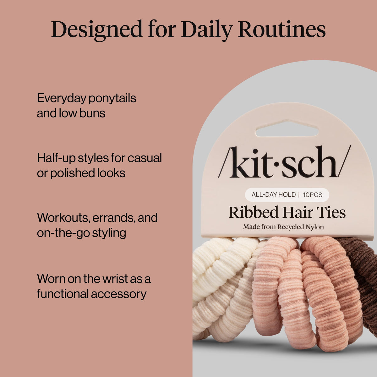 Kitsch label indicating recycled fabric material and sustainable benefit