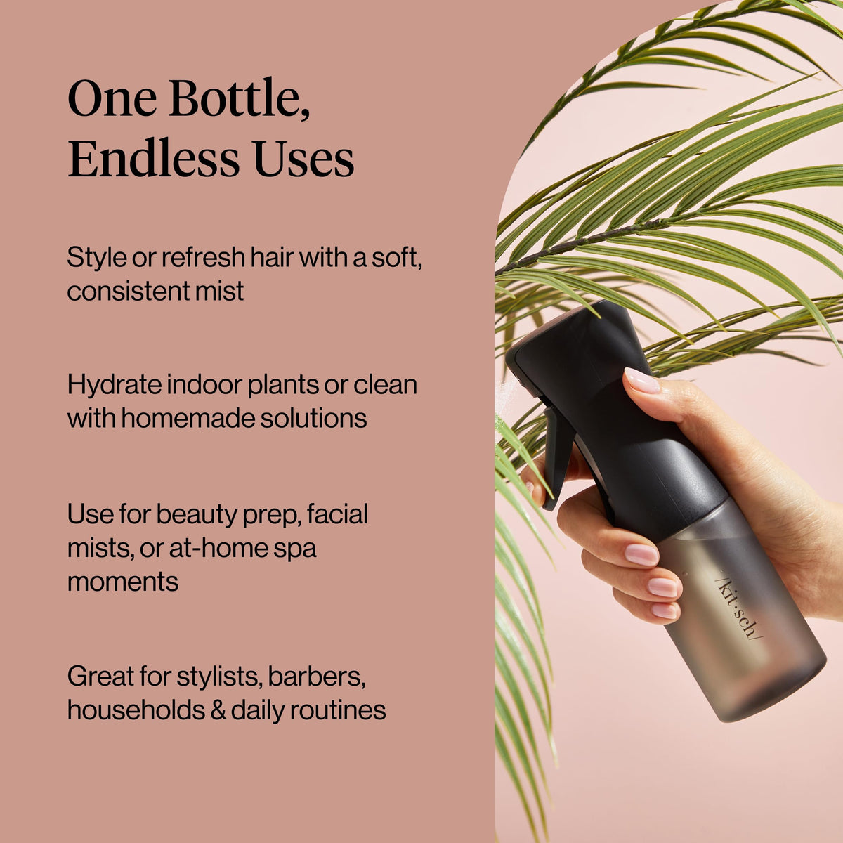 Kitsch recycled-materials label on bottle emphasizing eco-friendly reusable benefit