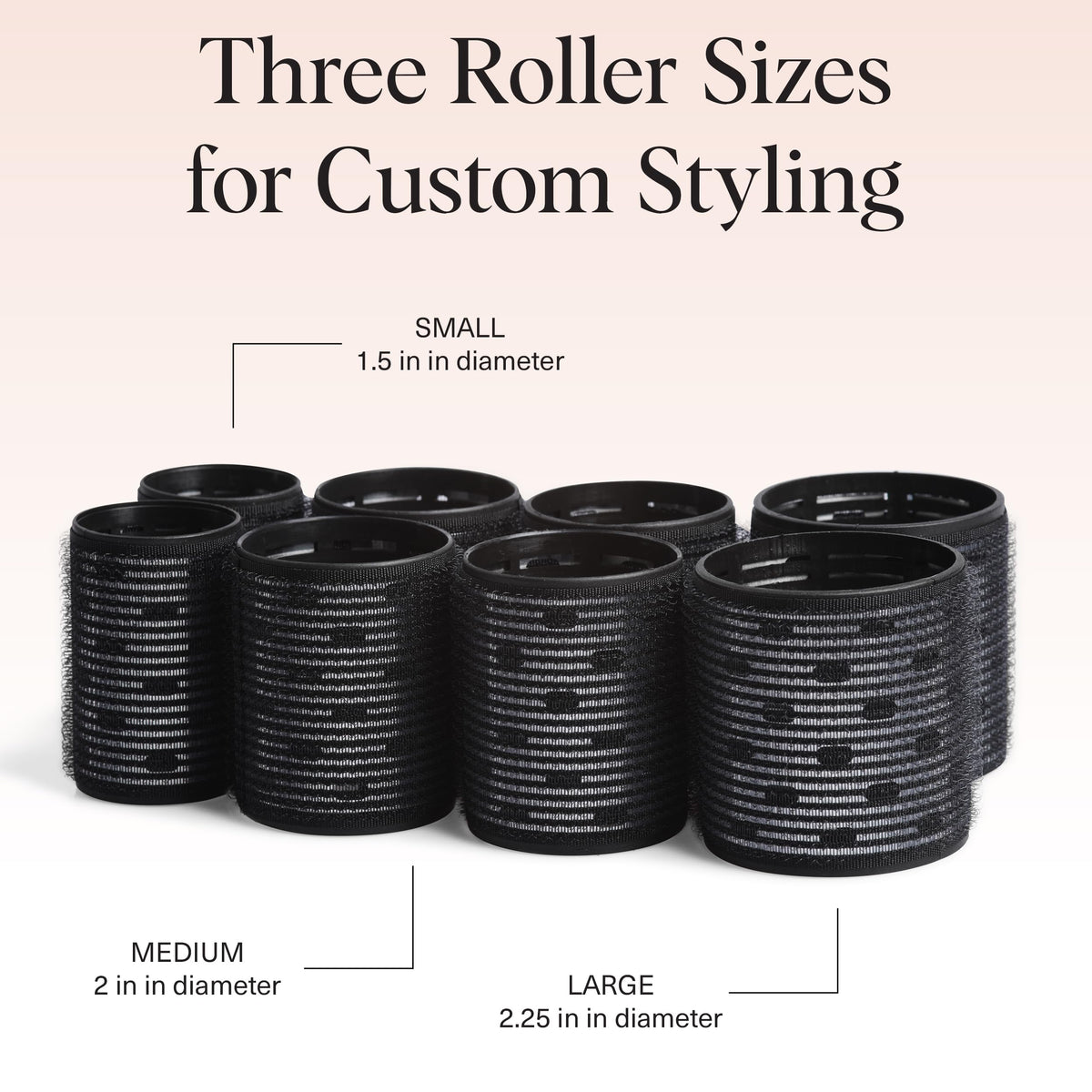 Kitsch rollers aligned on surface highlighting uniform size and easy organization