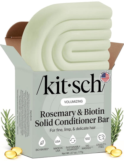 Kitsch front packaging of rosemary biotin conditioner bar showing product name and size for sustainable haircare